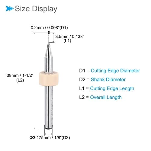 CoCud 0.2mm Micro PCB Drill Bits 38mm (1.5") Length, 1/8" (3.175mm) Shank, 20-Piece Set | Tungsten Carbide for CNC & Engraving thumbnail 2