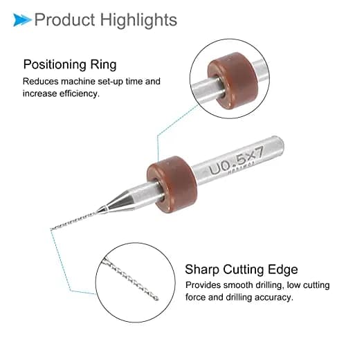 CoCud Micro PCB Drill Bits 0.5mm Cutting Edge 38mm Length | 20-Piece Set with 1/8" Shank thumbnail 5