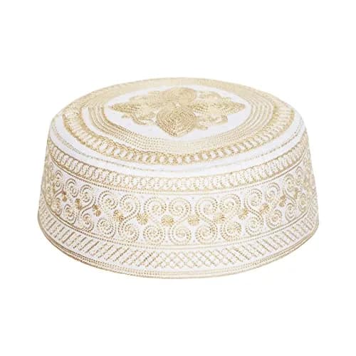 Ibluelover Men Muslim Prayer Kufi Hat Breathable Embroidery Kofia Topi Sunhat Islam Kufi Headware Praying Beanie Yellow | Breathable, Embroidered, One Size thumbnail 1