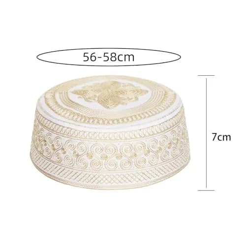 Ibluelover Men Muslim Prayer Kufi Hat Breathable Embroidery Kofia Topi Sunhat Islam Kufi Headware Praying Beanie Yellow | Breathable, Embroidered, One Size thumbnail 5