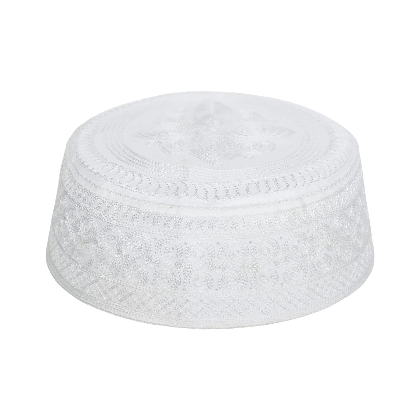 Ibluelover Men Muslim Prayer Kufi Hat Breathable Embroidery Kofia Topi Sunhat Islam Kufi Headware Praying Beanie White | Breathable, Embroidered, One Size