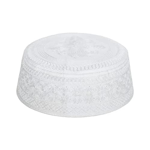 Ibluelover Men Muslim Prayer Kufi Hat Breathable Embroidery Kofia Topi Sunhat Islam Kufi Headware Praying Beanie White | Breathable, Embroidered, One Size thumbnail 1