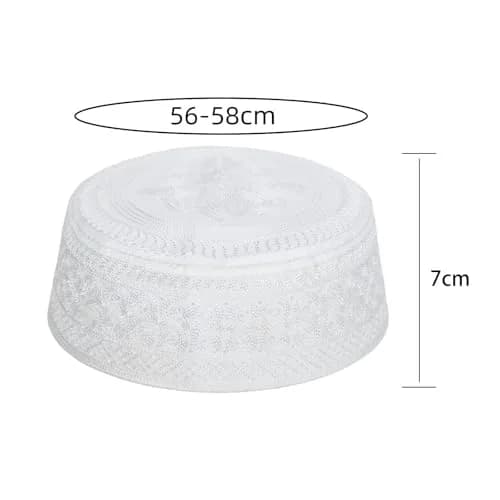 Ibluelover Men Muslim Prayer Kufi Hat Breathable Embroidery Kofia Topi Sunhat Islam Kufi Headware Praying Beanie White | Breathable, Embroidered, One Size thumbnail 5