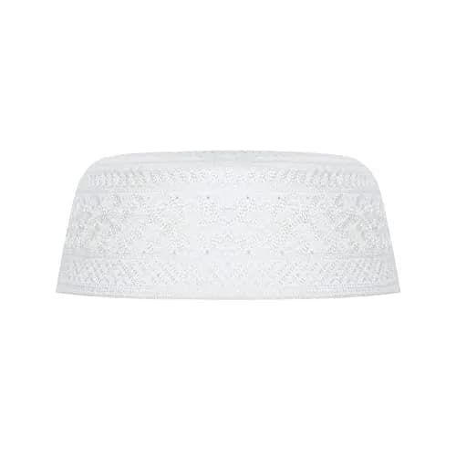 Ibluelover Men Muslim Prayer Kufi Hat Breathable Embroidery Kofia Topi Sunhat Islam Kufi Headware Praying Beanie White | Breathable, Embroidered, One Size thumbnail 3