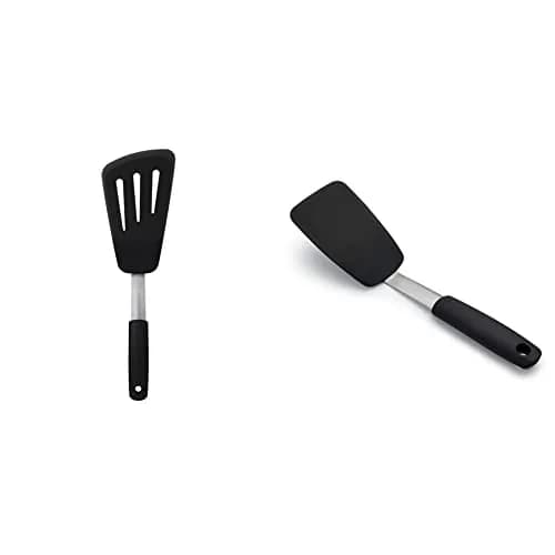 OXO Good Grips Small Silicone Flexible Turner & Omelet Turner Set, Black | Heat-Resistant Up to 450ºF thumbnail 1