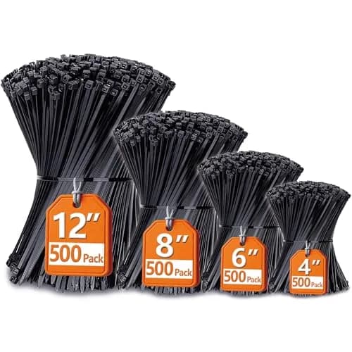 ANOSON Zip Ties Assorted Sizes 4"+6"+8"+12" | UV Resistant Nylon, 2000 Pack, Black thumbnail 1