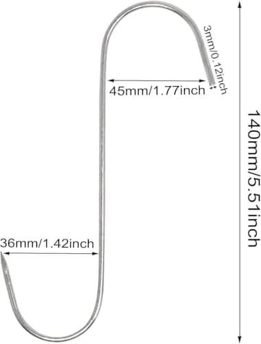 GERUSEA 304 Stainless Steel Meat Hooks 13cm (5.12in) - Pack of 20 | Heavy Duty Butcher Hooks for Smoking, Drying, BBQ thumbnail 3