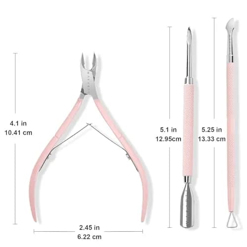 Makartt Pink 3 Pcs Cuticle Nipper Set with Pusher & Scraper | Professional Stainless Steel Nail Care Tools thumbnail 6