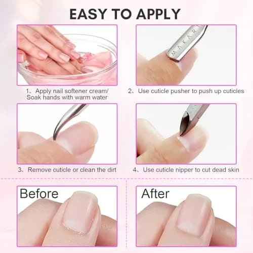 Makartt Pink 3 Pcs Cuticle Nipper Set with Pusher & Scraper | Professional Stainless Steel Nail Care Tools thumbnail 7