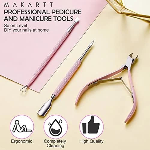 Makartt Pink 3 Pcs Cuticle Nipper Set with Pusher & Scraper | Professional Stainless Steel Nail Care Tools thumbnail 9