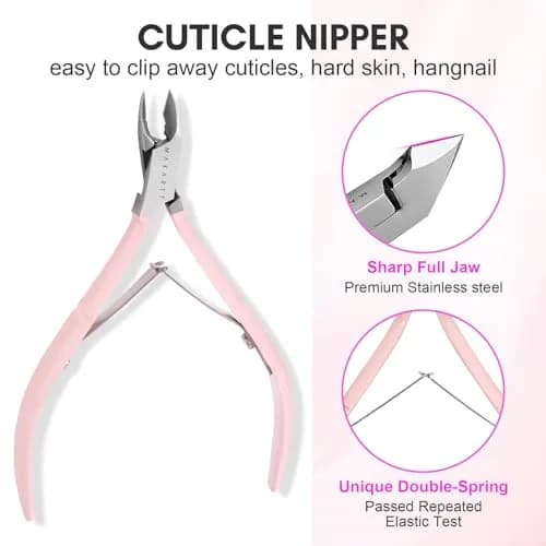Makartt Pink 3 Pcs Cuticle Nipper Set with Pusher & Scraper | Professional Stainless Steel Nail Care Tools thumbnail 3