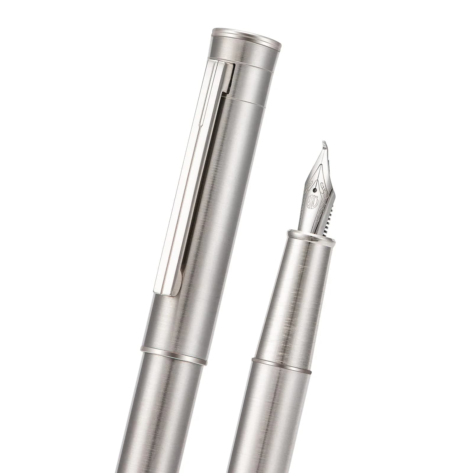 Asvine Hongdian 1861 Stainless Steel Fountain Pen Bent Nib with Converter & Metal Pen Case Set | Smooth Writing - main product image