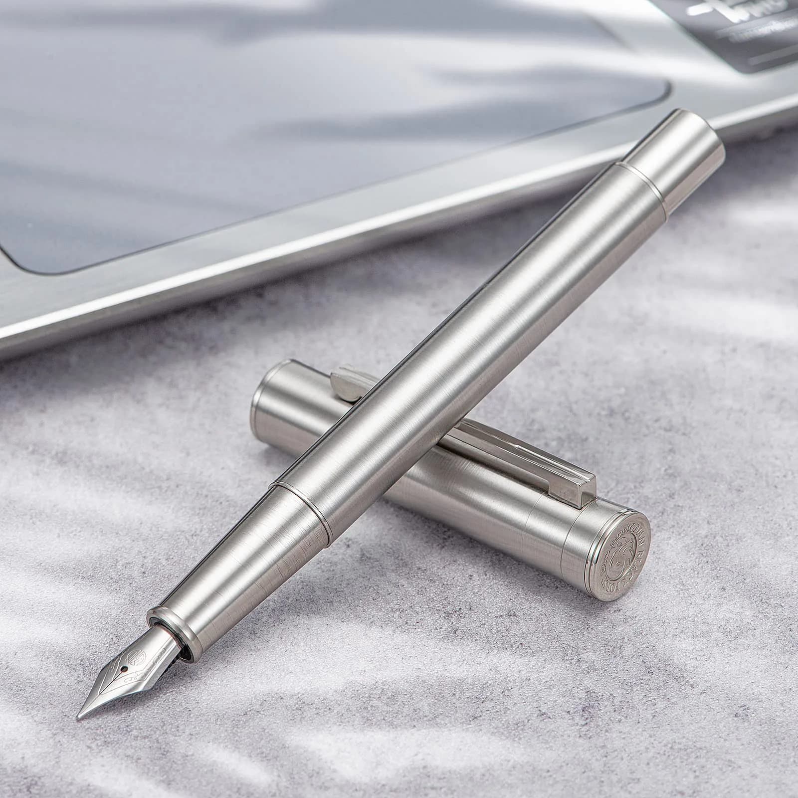 Asvine Hongdian 1861 Stainless Steel Fountain Pen Bent Nib with Converter & Metal Pen Case Set | Smooth Writing - view 6