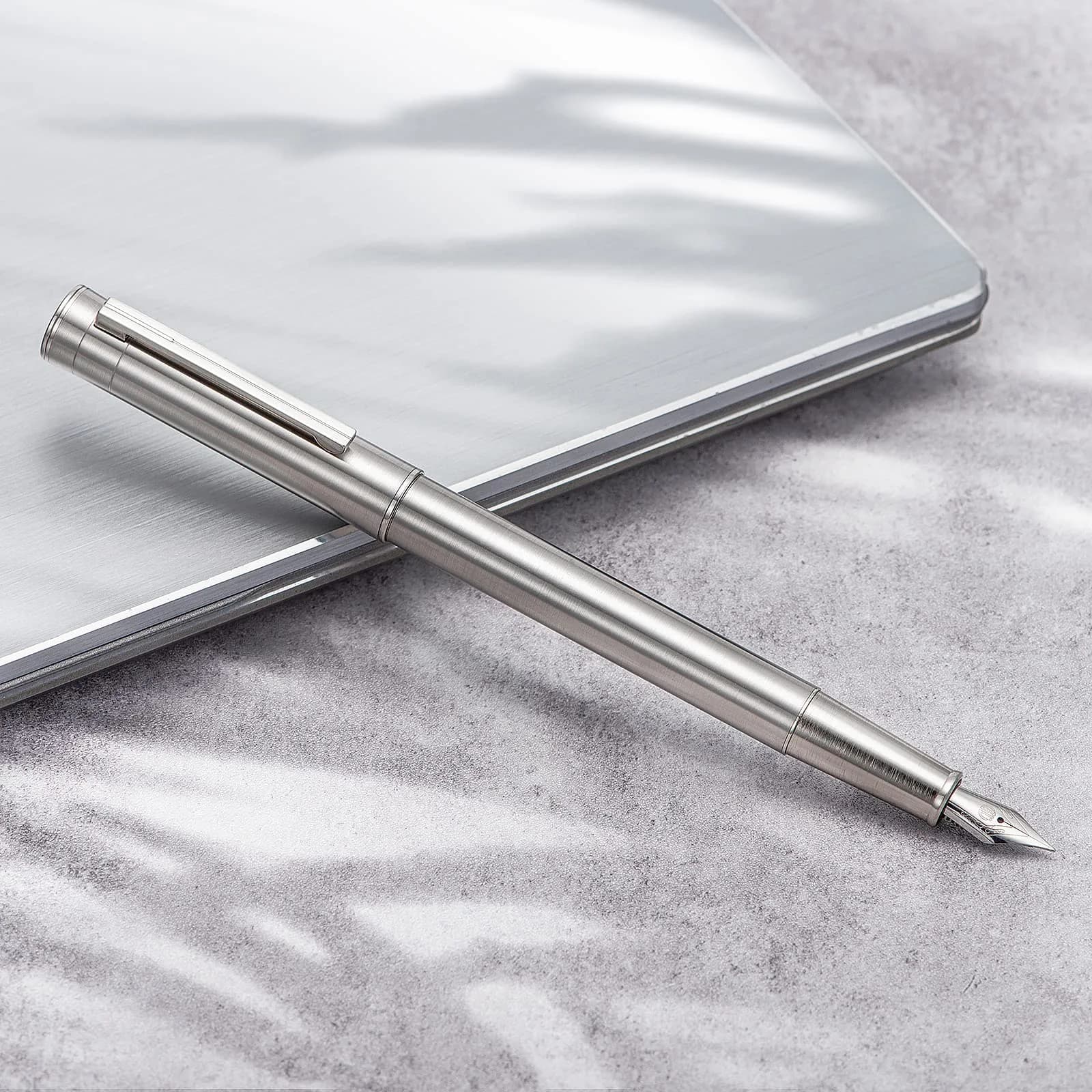Asvine Hongdian 1861 Stainless Steel Fountain Pen Bent Nib with Converter & Metal Pen Case Set | Smooth Writing - view 9