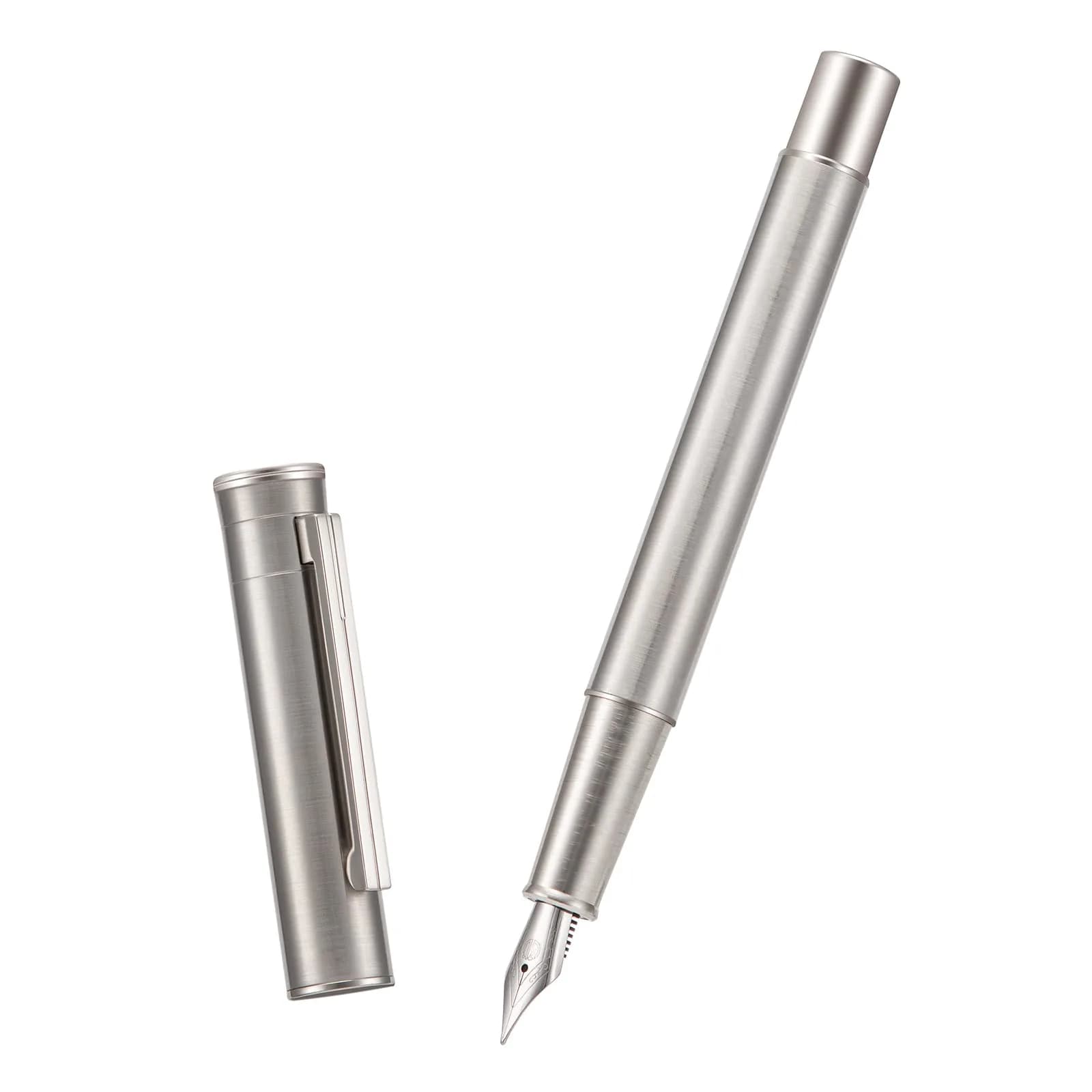 Asvine Hongdian 1861 Stainless Steel Fountain Pen Extra Fine Nib 13.6cm (5.35in) | Classic Design Smooth Writing Pen with Converter and Metal Pen Case Set - view 2