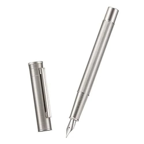 Asvine Hongdian 1861 Stainless Steel Fountain Pen Extra Fine Nib 13.6cm (5.35in) | Classic Design Smooth Writing Pen with Converter and Metal Pen Case Set thumbnail 2