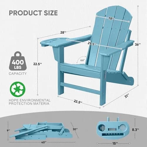 FOOWIN Folding Adirondack Chair Set of 2 | Weatherproof HDPE, 400 lbs Capacity, Ergonomic Design thumbnail 2