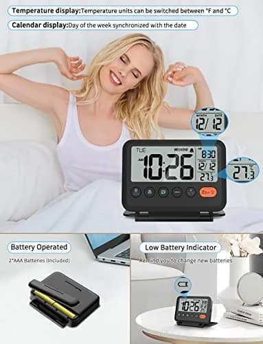 MeesMeek 6201 Digital Travel Alarm Clock 10.0 cm (4 in) | Battery Operated with Backlight & Temperature thumbnail 5