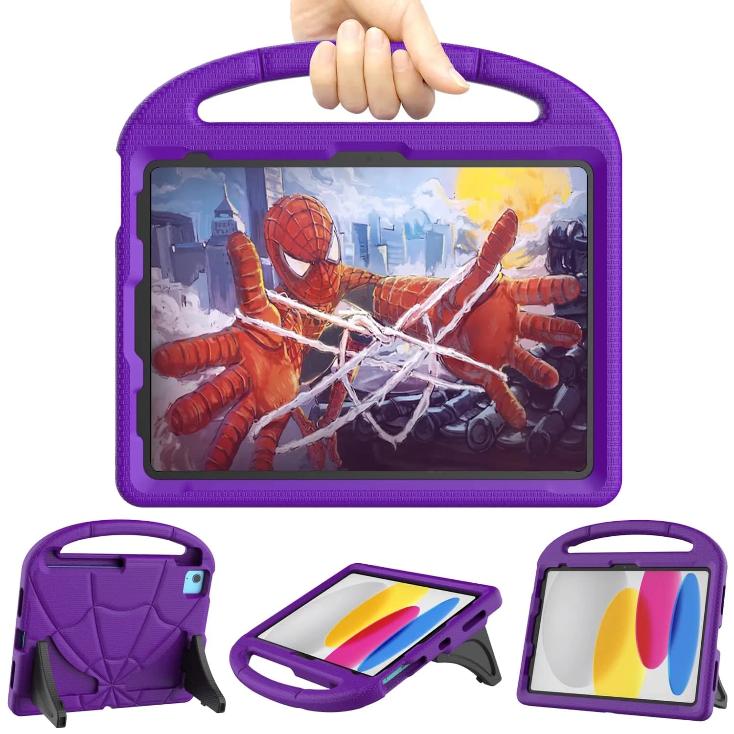 Lainergie Kids Case for iPad 10th Gen 11"/10.9" | Shockproof & Multi-Angle Stand, Red — Purple