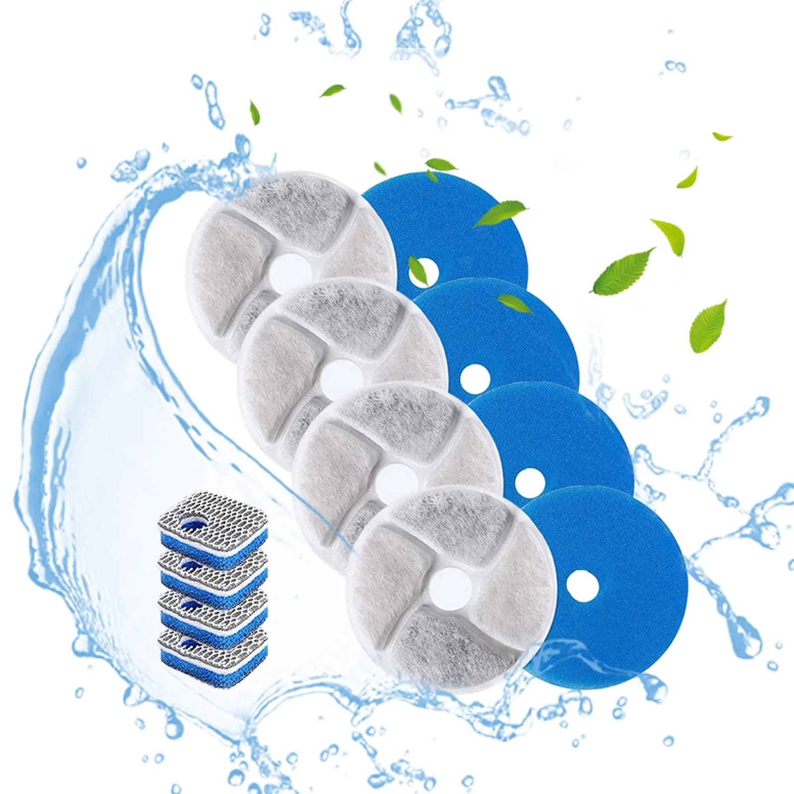 SORON Cat Water Fountain Filters, 4 Pack Replacement Filters, 4.13 inch Diameter | Advanced 3-Stage Filtration for Clean Water — White