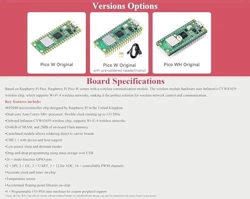 waveshare Raspberry Pi Pico W Single Board Computer 2.4 GHz Wi-Fi | Dual-Core ARM Cortex M0+ | Comes with Case & Accessories thumbnail 4