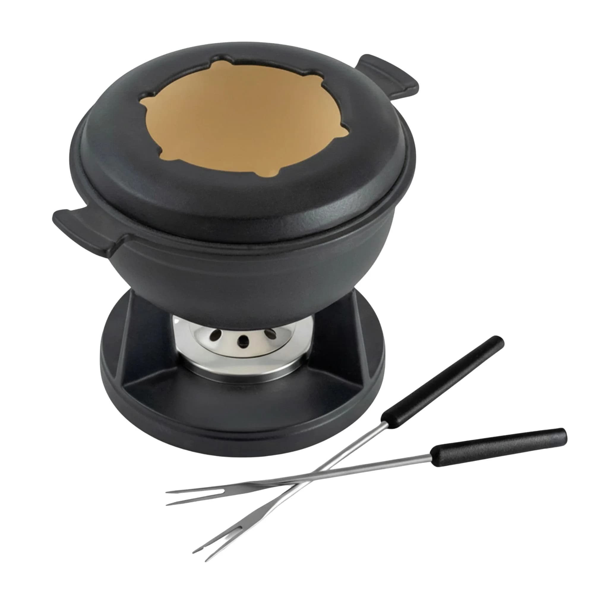 Swissmar Lucerne Cast Iron Fondue Set, 10-Piece, 2 Liter | Elegant & Versatile Enamel Pot for Cheese, Chocolate & Meat — Matte Black