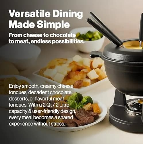 Swissmar Lucerne Cast Iron Fondue Set, 10-Piece, 2 Liter | Elegant & Versatile Enamel Pot for Cheese, Chocolate & Meat thumbnail 4