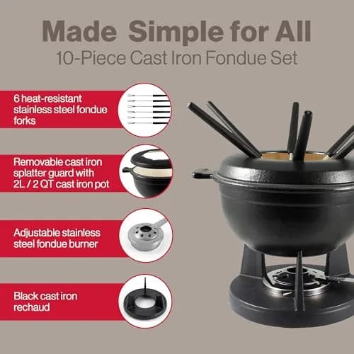 Swissmar Lucerne Cast Iron Fondue Set, 10-Piece, 2 Liter | Elegant & Versatile Enamel Pot for Cheese, Chocolate & Meat thumbnail 6