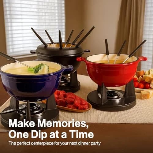 Swissmar Lucerne Cast Iron Fondue Set, 10-Piece, 2 Liter | Elegant & Versatile Enamel Pot for Cheese, Chocolate & Meat thumbnail 7