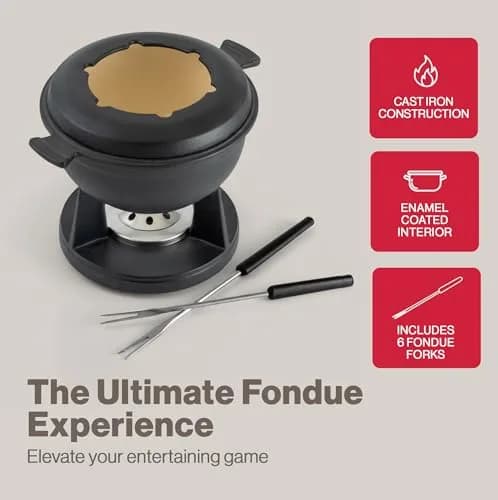 Swissmar Lucerne Cast Iron Fondue Set, 10-Piece, 2 Liter | Elegant & Versatile Enamel Pot for Cheese, Chocolate & Meat thumbnail 2