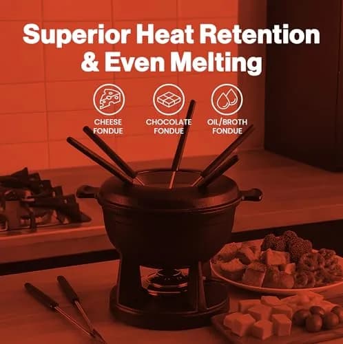Swissmar Lucerne Cast Iron Fondue Set, 10-Piece, 2 Liter | Elegant & Versatile Enamel Pot for Cheese, Chocolate & Meat thumbnail 3