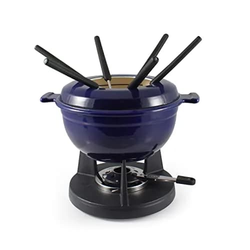 Swissmar F66541 Lucerne 10 Piece Cast Iron Fondue Set, Indigo Blue | Versatile Enameled Cast Iron for Cheese, Chocolate & Broth thumbnail 1