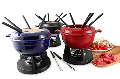 Swissmar F66541 Lucerne 10 Piece Cast Iron Fondue Set, Indigo Blue | Versatile Enameled Cast Iron for Cheese, Chocolate & Broth thumbnail 4