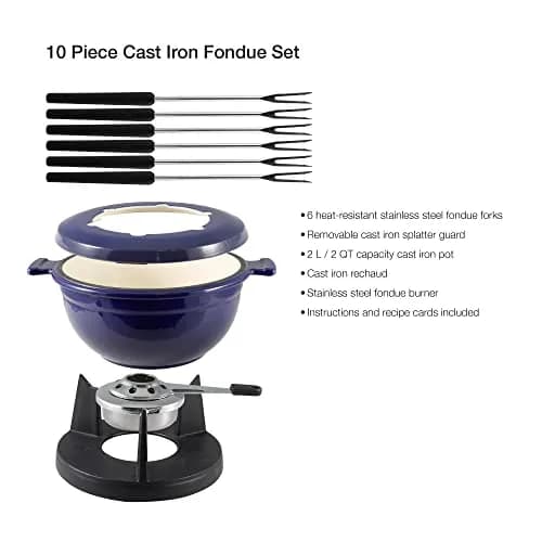 Swissmar F66541 Lucerne 10 Piece Cast Iron Fondue Set, Indigo Blue | Versatile Enameled Cast Iron for Cheese, Chocolate & Broth thumbnail 2