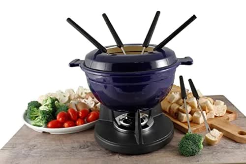 Swissmar F66541 Lucerne 10 Piece Cast Iron Fondue Set, Indigo Blue | Versatile Enameled Cast Iron for Cheese, Chocolate & Broth thumbnail 3
