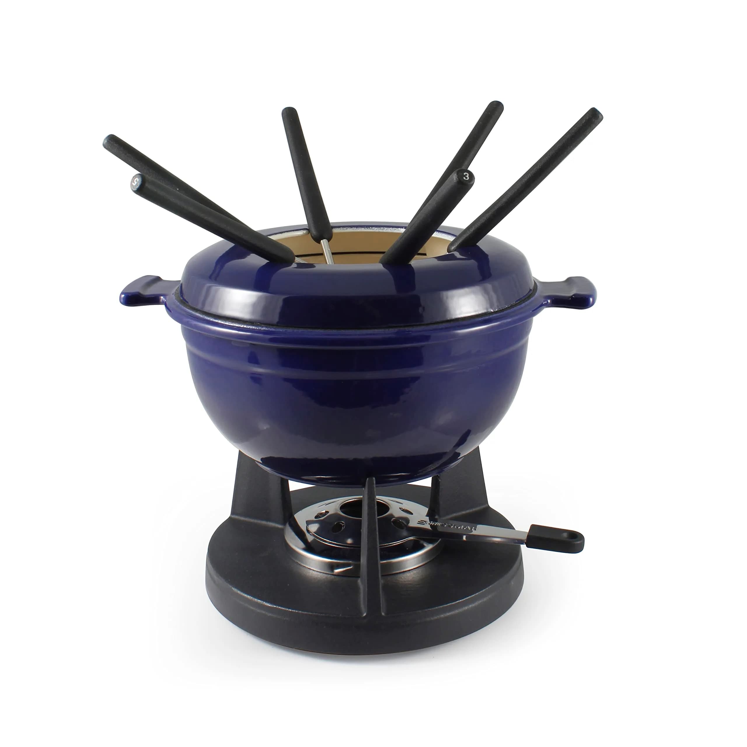 Swissmar F66541 Lucerne 10 Piece Cast Iron Fondue Set, Indigo Blue | Versatile Enameled Cast Iron for Cheese, Chocolate & Broth - main product image