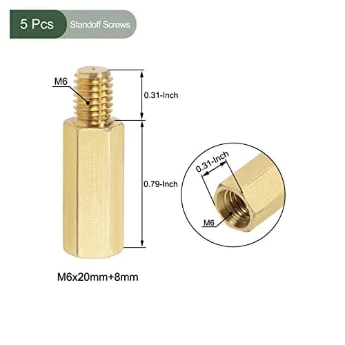 YOKIVE M6 Brass Standoff Screws, Gold Tone 20mm+8mm Female-Male | PCB Standoffs Keep Height Consistent thumbnail 2