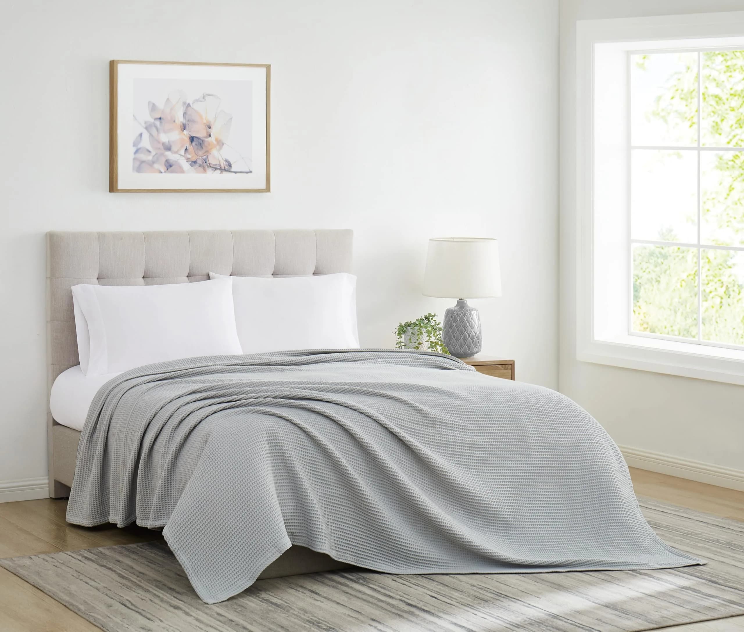 CANNON Heritage Cotton Waffle Grey Cotton Blanket Full/Queen | Breathable, Stylish, Certified