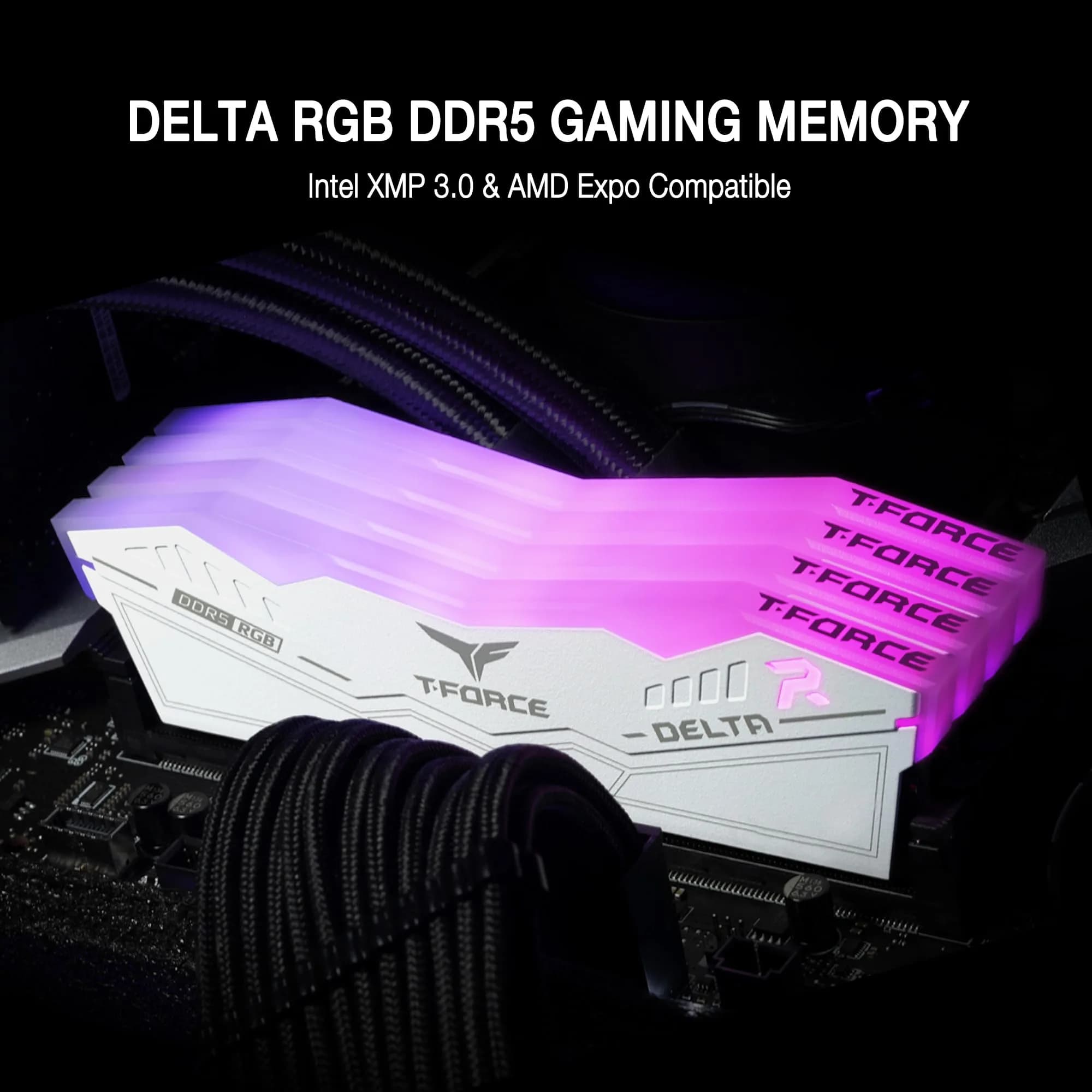 TEAMGROUP T-Force Delta RGB DDR5 RAM 32GB (2x16GB) 7600MHz CL36 Black | High-Speed Desktop Memory Module - view 2