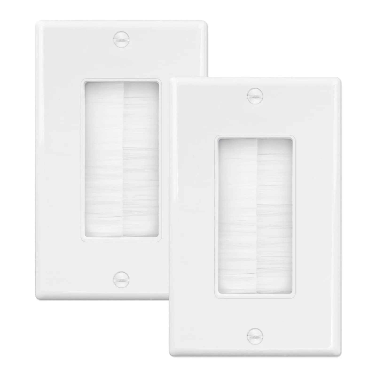 iwillink White 2 Pack Brush Wall Plate | Single Gang Cable Pass Through Insert for HDMI, Coax, Speaker Wires — White