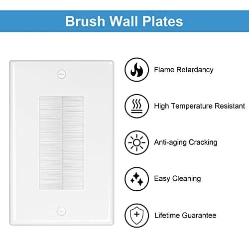 iwillink White 2 Pack Brush Wall Plate | Single Gang Cable Pass Through Insert for HDMI, Coax, Speaker Wires thumbnail 5