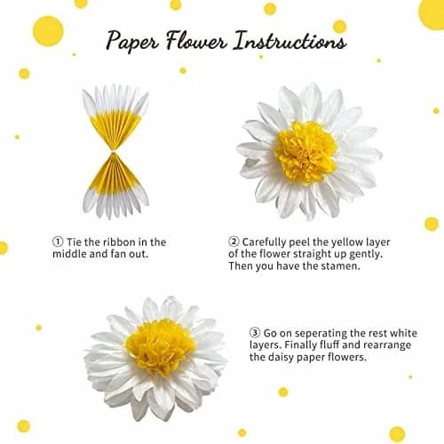 ANSOMO Daisy Tissue Paper Pom Poms Party Decorations White Yellow 12" & 8" | Pack of 10 for Celebrations thumbnail 5