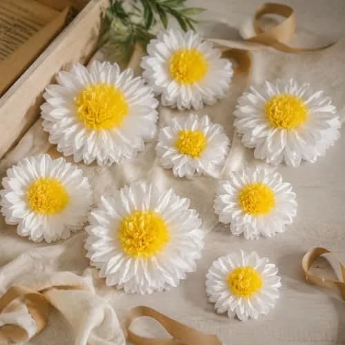 ANSOMO Daisy Tissue Paper Pom Poms Party Decorations White Yellow 12" & 8" | Pack of 10 for Celebrations thumbnail 2