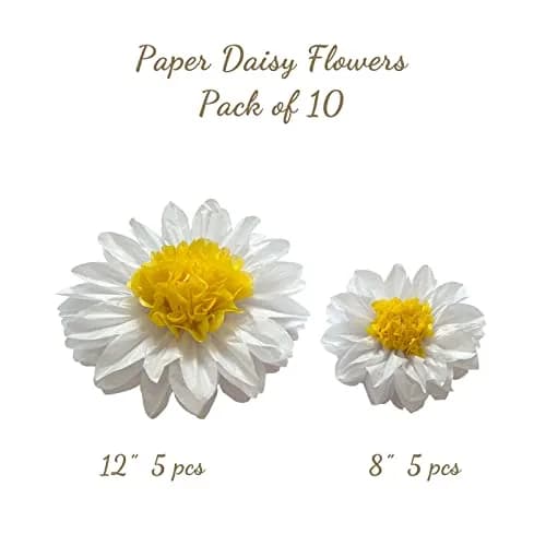 ANSOMO Daisy Tissue Paper Pom Poms Party Decorations White Yellow 12" & 8" | Pack of 10 for Celebrations thumbnail 3