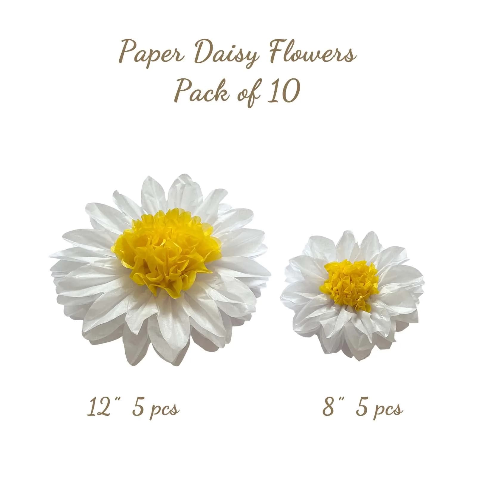 ANSOMO Daisy Tissue Paper Pom Poms Party Decorations White Yellow 12" & 8" | Pack of 10 for Celebrations - view 3