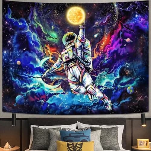 kampdream Blacklight Astronaut Space Tapestry 36×48 inch | UV Reactive Galaxy Universe Planet Glow in Dark Wall Art thumbnail 1