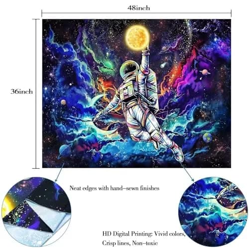 kampdream Blacklight Astronaut Space Tapestry 36×48 inch | UV Reactive Galaxy Universe Planet Glow in Dark Wall Art thumbnail 8