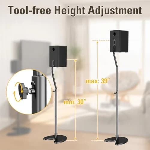 Mounting Dream Adjustable Speaker Stands Pair, 39" Max Height, 11 lbs Capacity Each | Heavy Duty Floor Stands for Home Theater thumbnail 5