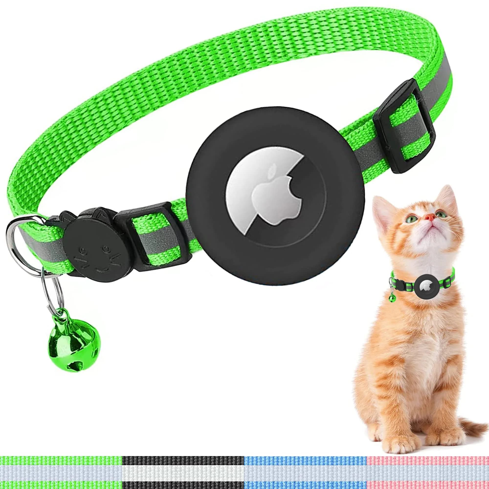 vyaji Airtag Cat Collar with Silicone Holder & Bell - Adjustable Nylon Breakaway Collar - Multicolor (4-Pack) - main product image