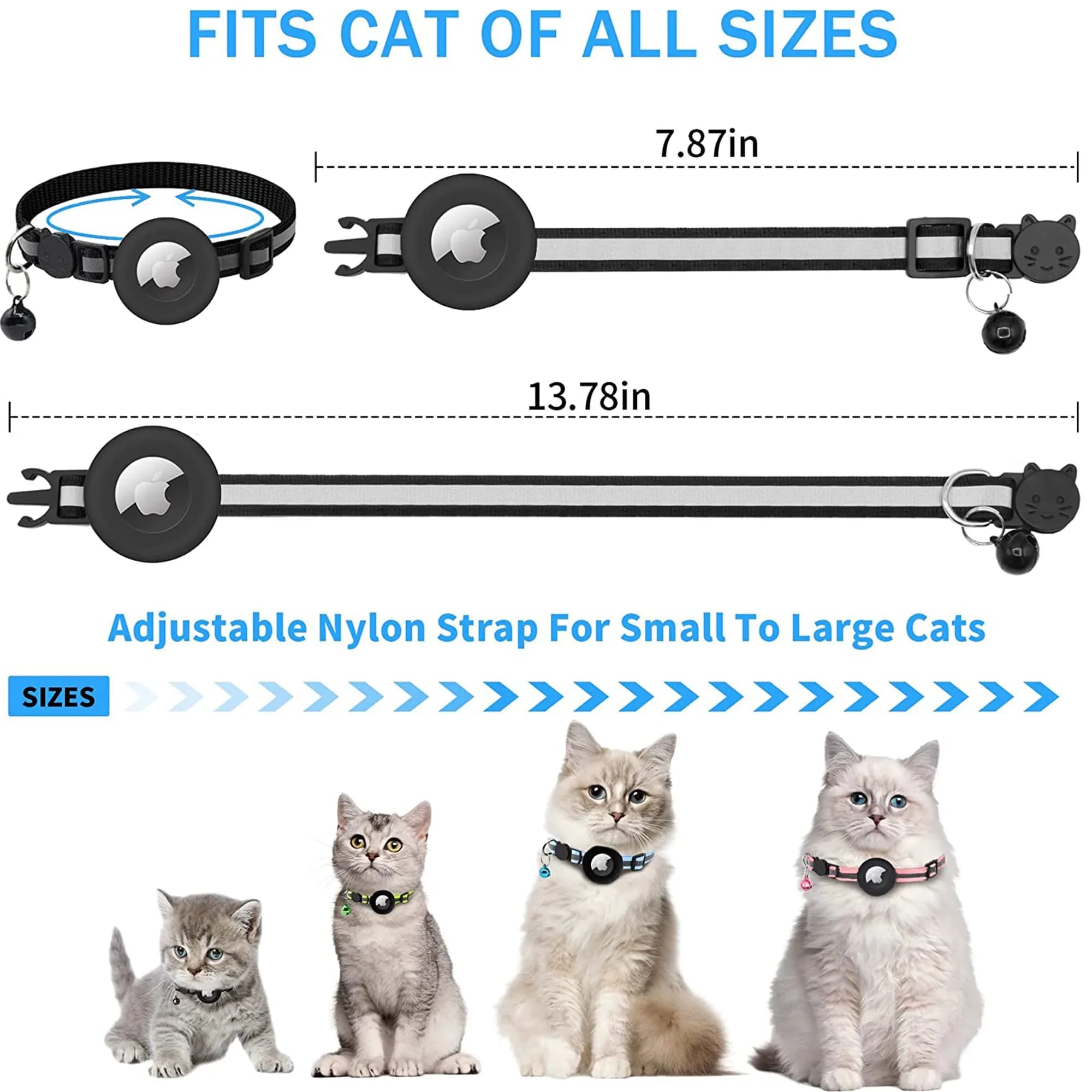 vyaji Airtag Cat Collar with Silicone Holder & Bell - Adjustable Nylon Breakaway Collar - Multicolor (4-Pack) - view 7